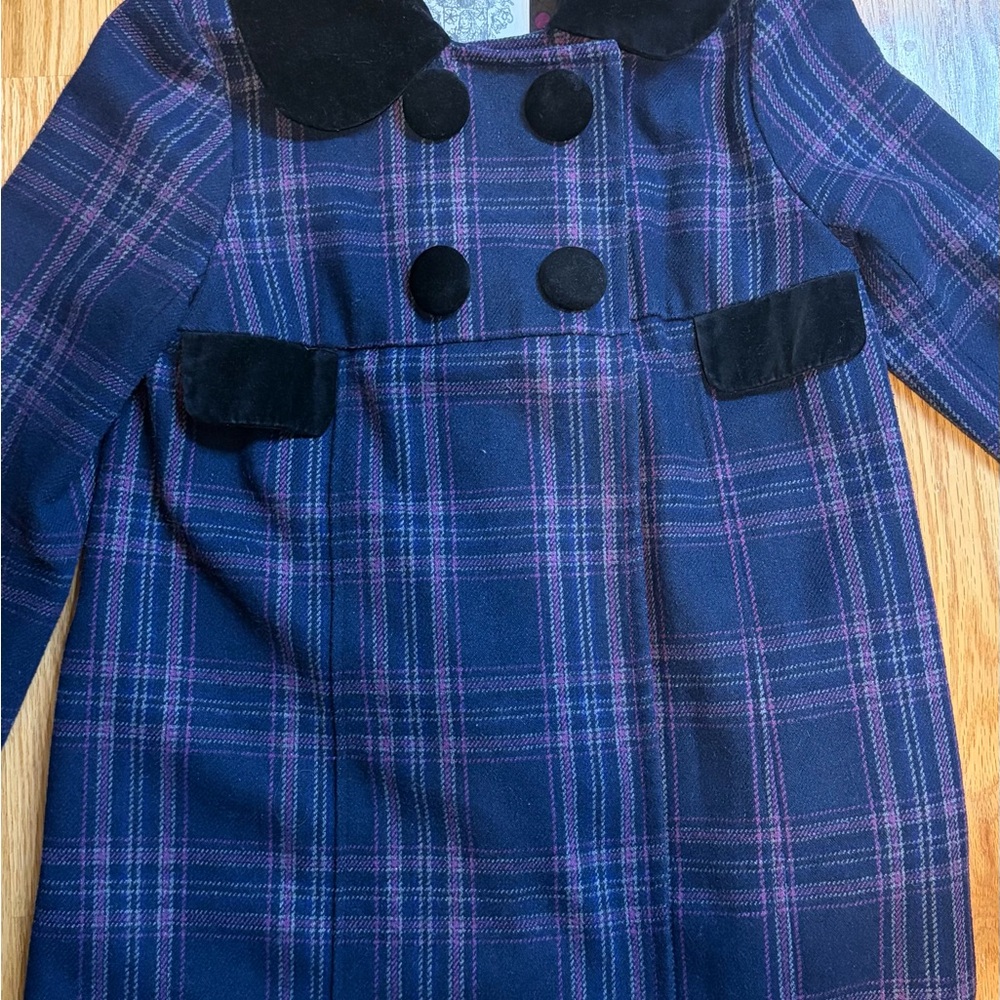 BB Dakota Navy Plaid Double Breasted Coat